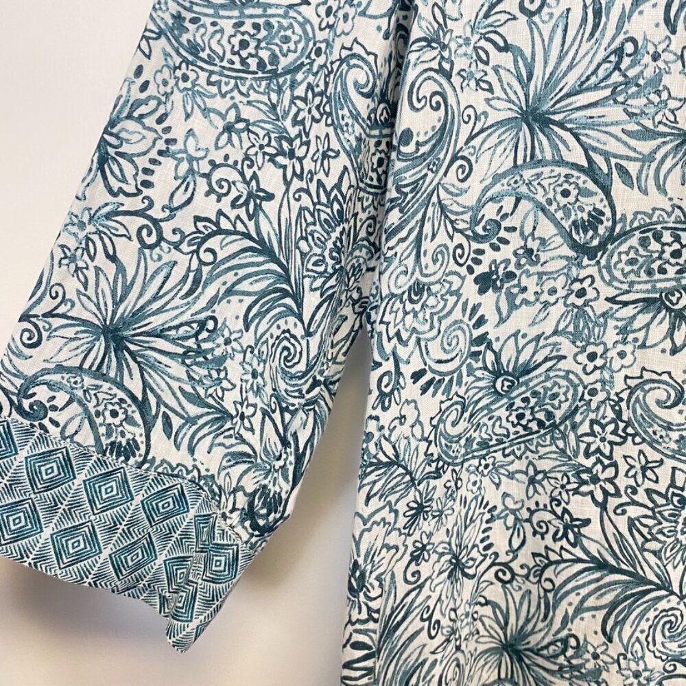Sigrid Olsen 100% Linen Teal and White Paisley Tunic - Picture 6 of 11
